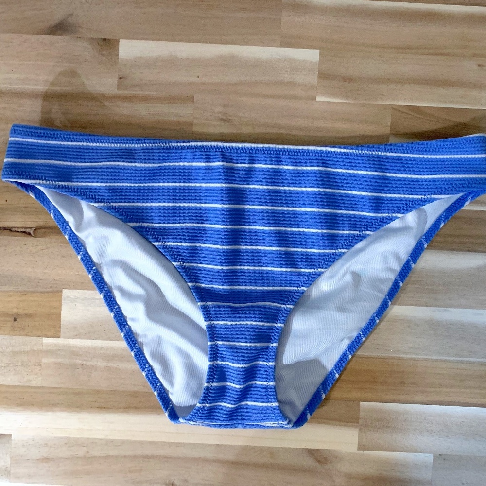 Classic Blue White Striped Bikini Bottoms Ribbed Texture